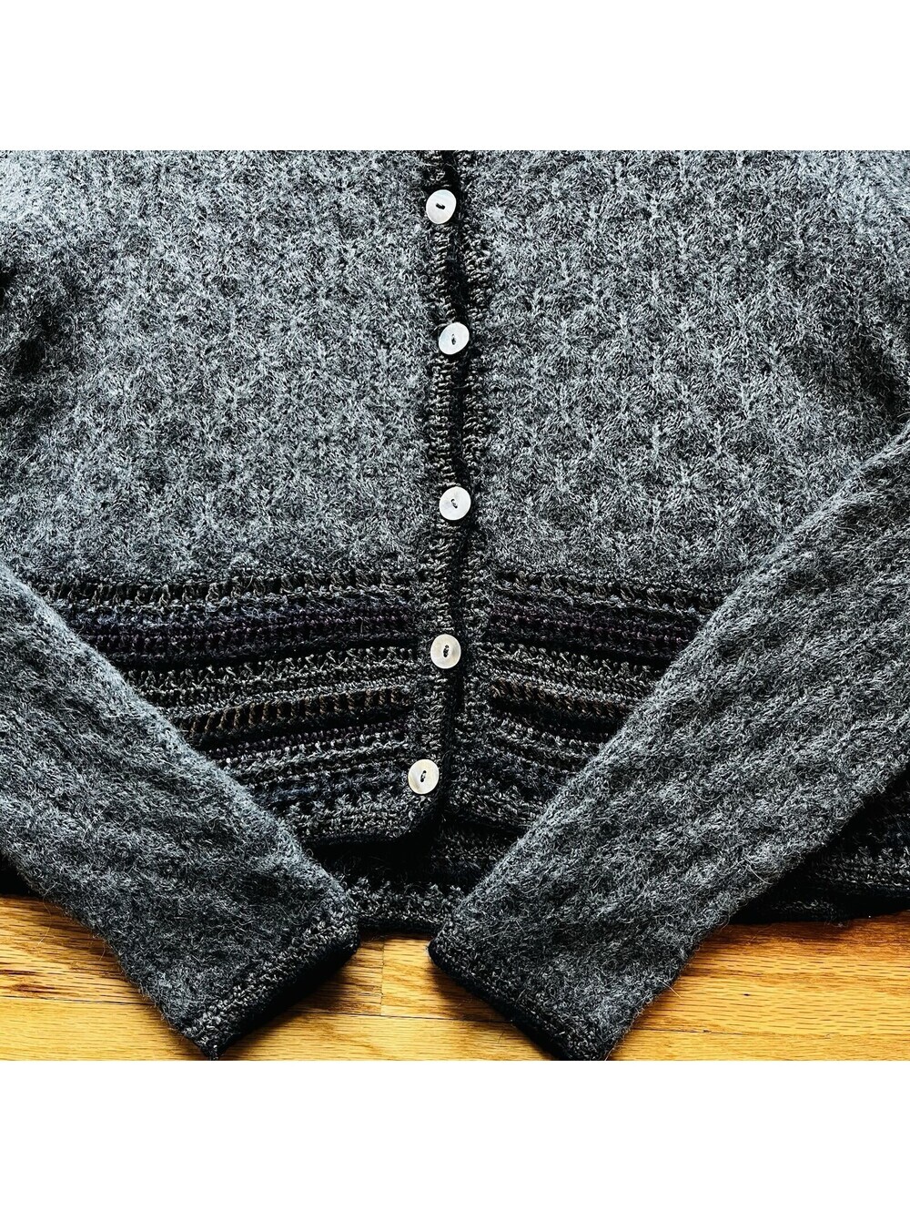 Peruvian Connection Alpaca Pima Cotton Wool Cardigan Womens XS Grey Purple - Picture 4 of 11